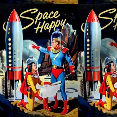 vintage retro kitsch astronauts science fiction futuristic spaceships rockets planets space man woman galaxy shuttle pilots Saturn moon pop art