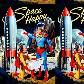 vintage retro kitsch astronauts science fiction futuristic spaceships rockets planets space man woman galaxy shuttle pilots Saturn moon pop art