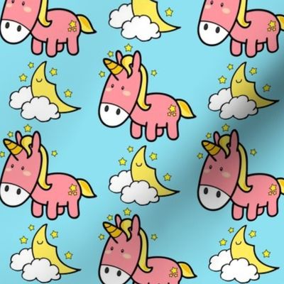 Cute Pink Baby Unicorn In Blue