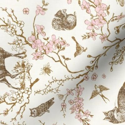 Spring Woodland Toile (sepia pink/linen) LRG