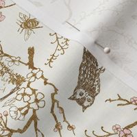 Spring Woodland Toile (sepia pink/linen) LRG