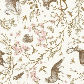 Spring Woodland Toile (sepia pink/linen) LRG