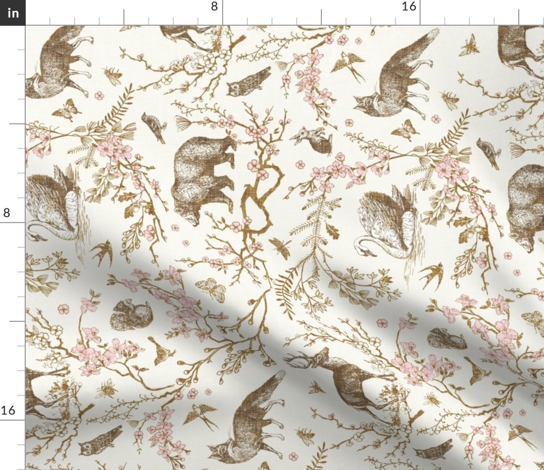 Spring Woodland Toile (sepia pink/linen) LRG