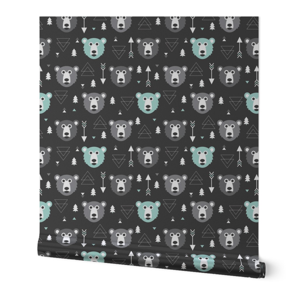 Geometric grizzly bear woodland illustration pattern