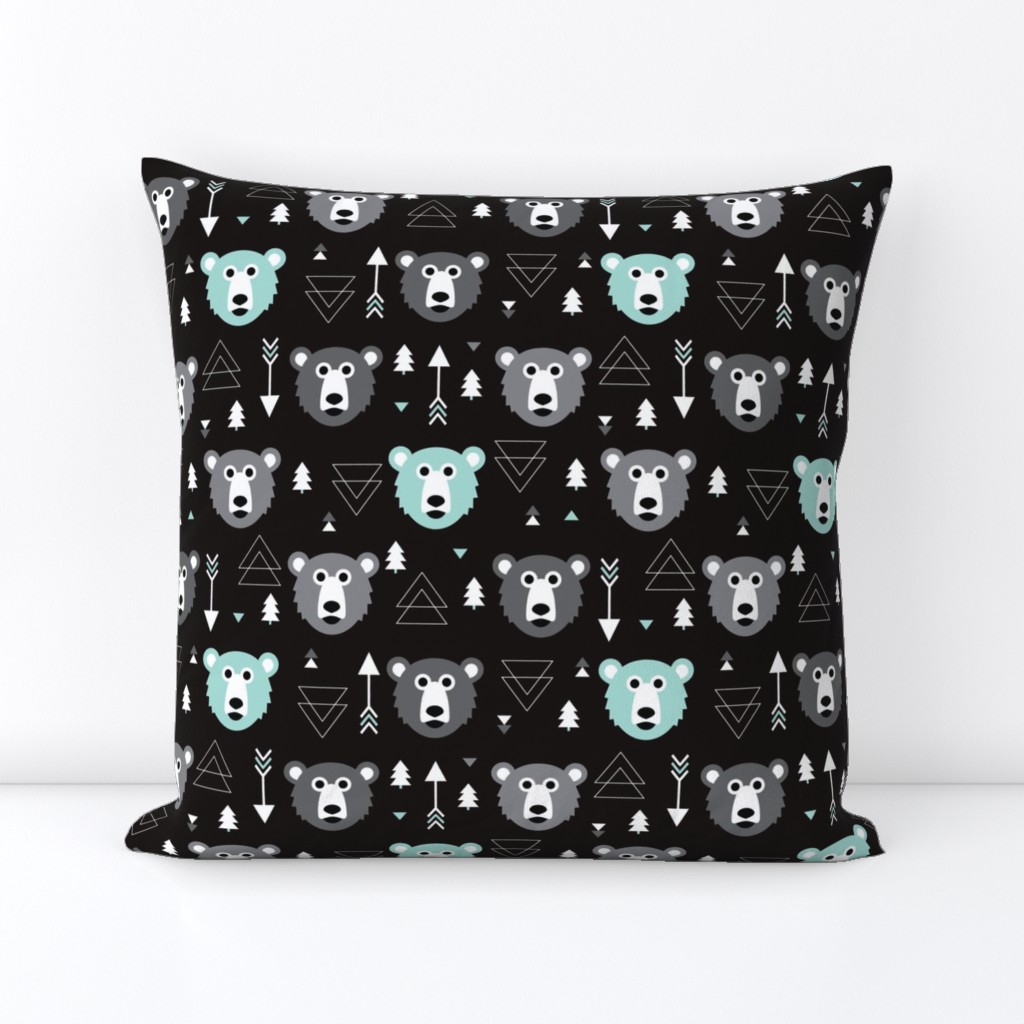 Geometric grizzly bear woodland illustration pattern