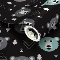 Geometric grizzly bear woodland illustration pattern