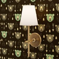 Geometric grizzly bear woodland illustration pattern