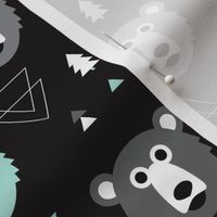 Geometric grizzly bear woodland illustration pattern