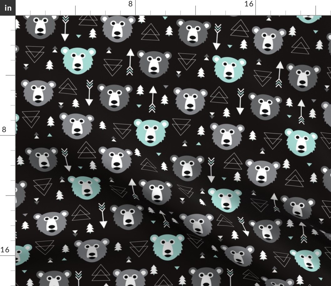 Geometric grizzly bear woodland illustration pattern