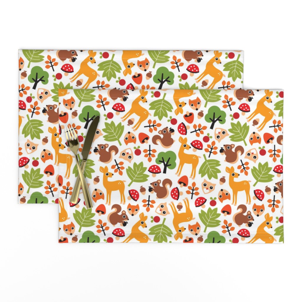 Woodland fall deer owl fox and squirrel animals