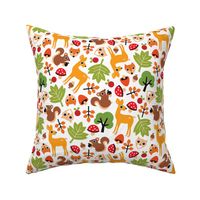 Woodland fall deer owl fox and squirrel animals