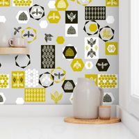 Bees Block - Grey Background by Andrea Lauren