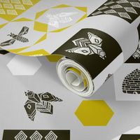 Bees Block - Grey Background by Andrea Lauren