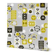 Bees Block - Grey Background by Andrea Lauren