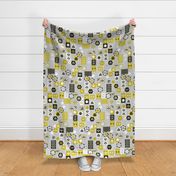 Bees Block - Grey Background by Andrea Lauren