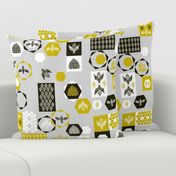 Bees Block - Grey Background by Andrea Lauren