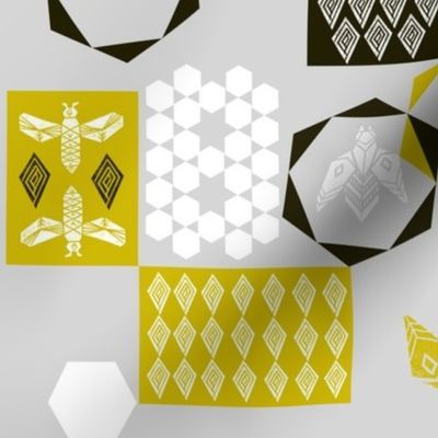 Bees Block - Grey Background by Andrea Lauren