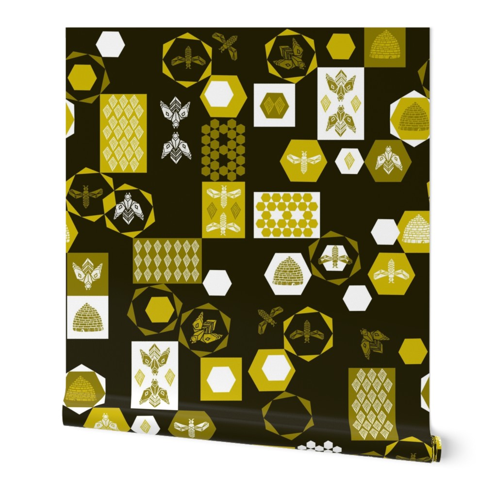 Bees Block - Dark Background by Andrea Lauren