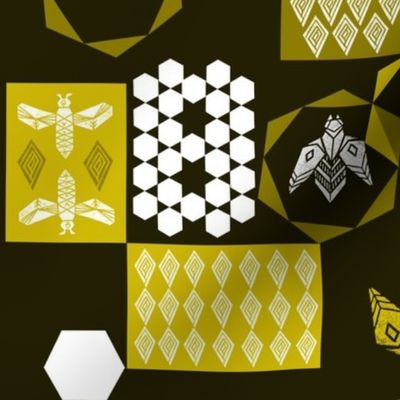 Bees Block - Dark Background by Andrea Lauren