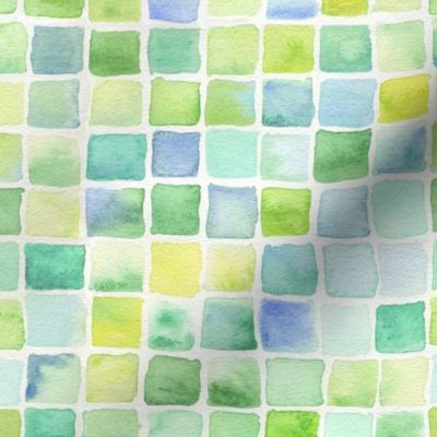watercolor squares - green, yellow, aqua, blue