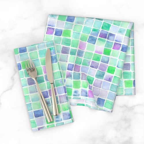 watercolor squares - green, aqua, blue, purple