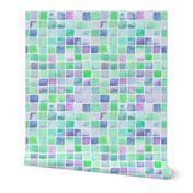 watercolor squares - green, aqua, blue, purple