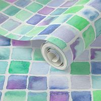 watercolor squares - green, aqua, blue, purple