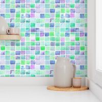 watercolor squares - green, aqua, blue, purple