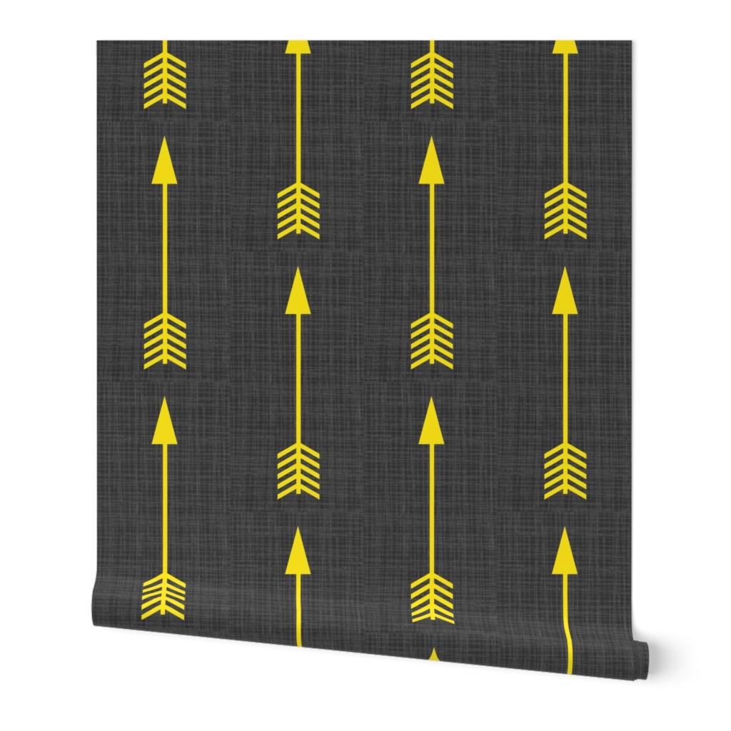 Yellow Arrows on Grey Linen - Grey Arrows-ch