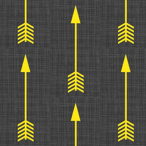 Yellow Arrows on Grey Linen - Grey Arrows-ch