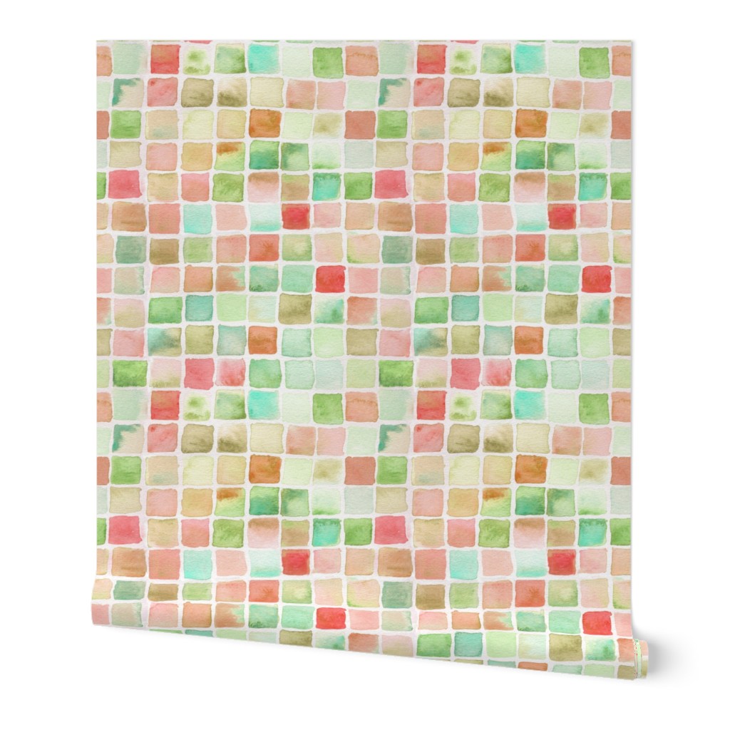 watercolor squares - red, brown, green, teal