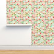 watercolor squares - red, brown, green, teal