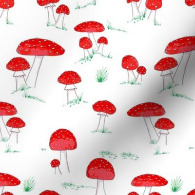 Whimsical toadstools with grass on white small scale