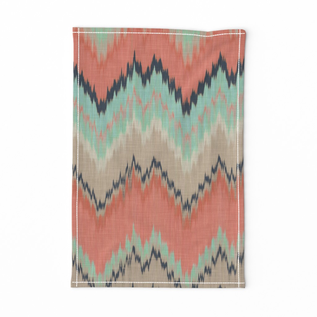 Large Scale Ikat Chevron in Mint, Coral and Navy