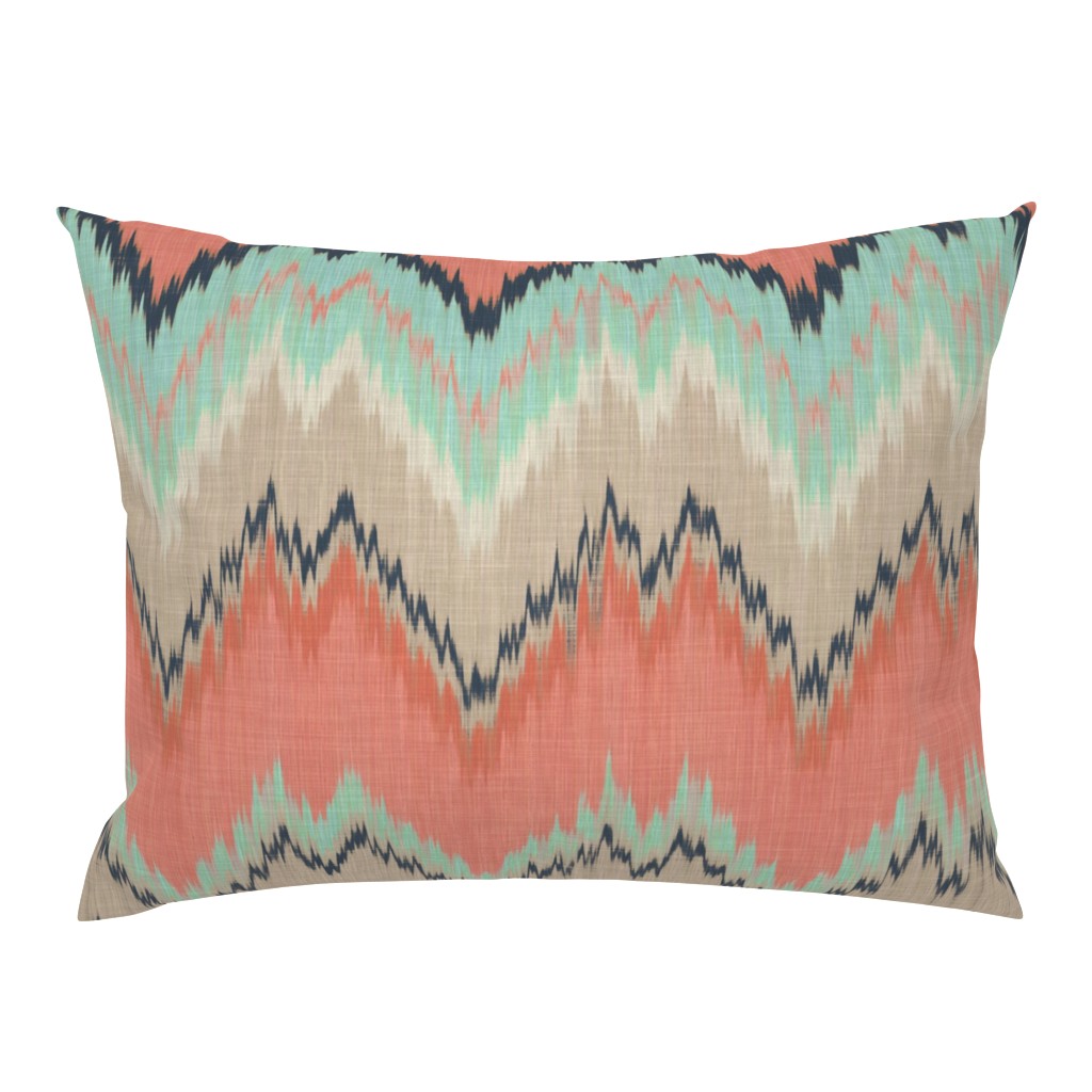 Large Scale Ikat Chevron in Mint, Coral and Navy