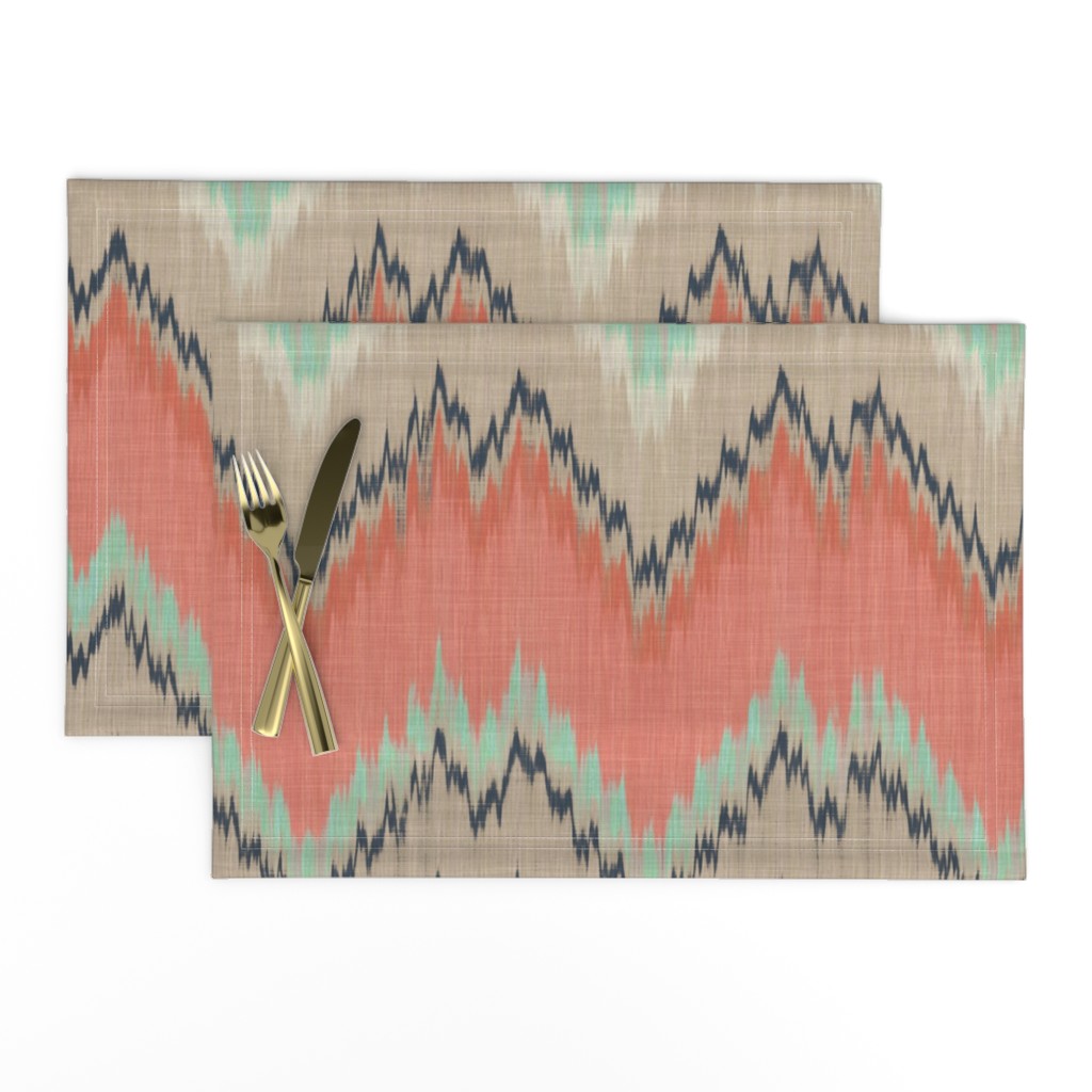 Large Scale Ikat Chevron in Mint, Coral and Navy