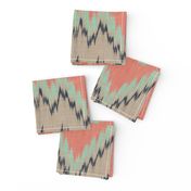 Large Scale Ikat Chevron in Mint, Coral and Navy