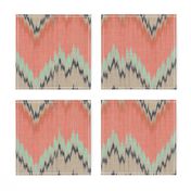 Large Scale Ikat Chevron in Mint, Coral and Navy