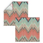 Large Scale Ikat Chevron in Mint, Coral and Navy