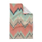 Large Scale Ikat Chevron in Mint, Coral and Navy