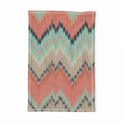 Large Scale Ikat Chevron in Mint, Coral and Navy