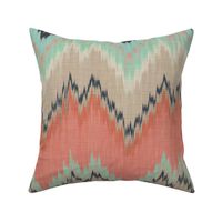 Large Scale Ikat Chevron in Mint, Coral and Navy