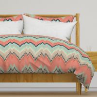 Large Scale Ikat Chevron in Mint, Coral and Navy