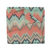 Large Scale Ikat Chevron in Mint, Coral and Navy