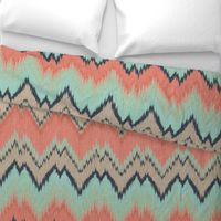 Large Scale Ikat Chevron in Mint, Coral and Navy