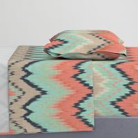 Large Scale Ikat Chevron in Mint, Coral and Navy