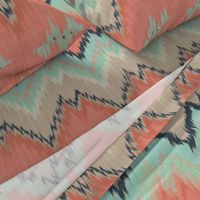 Large Scale Ikat Chevron in Mint, Coral and Navy