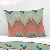 Large Scale Ikat Chevron in Mint, Coral and Navy