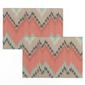 Large Scale Ikat Chevron in Mint, Coral and Navy