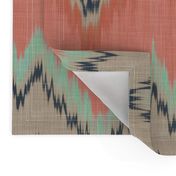 Large Scale Ikat Chevron in Mint, Coral and Navy